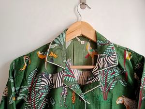 ชุดเสื้อและกางเกงสำหรับผู้หญิงชุดกลางคืนผ้าฝ้ายพิมพ์ลายป่าสีเขียว - Product Image 3