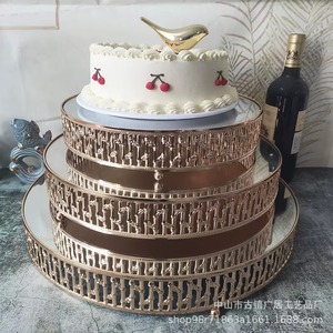 Elegant rounded pattern metal cake <b>stand</b> with hanging <b>crystal</b> beads for table centerpiece - Product Image 6