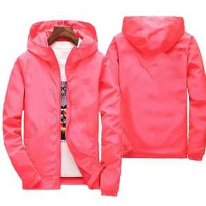 Veste décontractée unisexe rose à capuche avec fermeture éclair, coupe-vent, légère, en polyester, coupe régulière, couleur unie, pour le printemps - Product Image 1