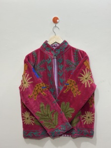 Eco-Friendly Suzani <b>Velvet</b> <b>Jacket</b> Pink <b>Velvet</b> Handmade Boho Floral Embroidery Indian Statement Breathable High <b>Women</b> Coat - Product Image 5