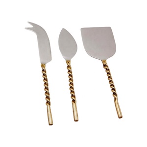 Juego de cubiertos de queso con mango en espiral real Juego de queso de estilo occidental de acero inoxidable con mango hecho a mano trenzado en espiral de latón - Product Image 1