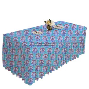 Custom Boho Retro & Hand Block Printed Floral <b>Rectangle</b> Pleated <b>Tablecloth</b> Hand Block Print Farmhouse For Easter Brunch Weddings - Product Image 6