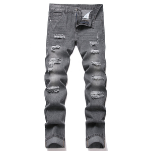 Jeans Rotos Desgastados Unisex, Corte Ajustado, Recto, Holgado, Estilo Urbano, Pantalones de Mezclilla Apilados, Lavado Vintage, Estilo Y2K, 100% Algodón - Product Image 3