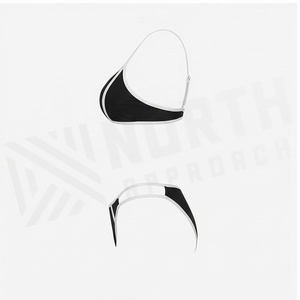 Ensemble de yoga 2 pièces imprimé papillon bleu avec finition dorée, body à col en V profond et jupe portefeuille longueur genou - Product Image 3