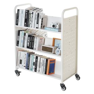 Carrello Porta Libri con Ruote, Capacità 150 kg, Scaffali a Doppio Lato a Forma di W, Dimensioni 97 x 51,6 x 122,5 cm - Product Image 5