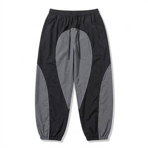 New Sales Custom Logo Grey Men's Nylon <b>Wind</b> <b>Breaker</b> Black Panel With Pants Set For Summer Quick Dry Set Streetwear Zipper Jacket - Product Image 3