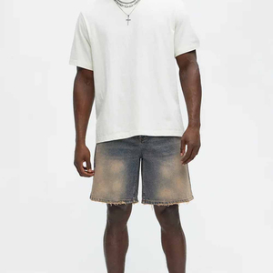 Pantalones Cortos Bermuda de Mezclilla Azul Claro para Hombre, Cintura Alta, Desgastados, de Algodón, Estilo Casual, con Botones - Product Image 5