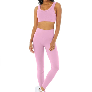 Ensemble de yoga côtelé dos nageur au design optimal, sans manches, haute qualité, léger, 2 pièces pour femme, en tissu intelligent écologique disponible - Product Image 3