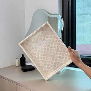 Hot Selling Rectangular Seashell <b>MOP</b> Inlay Serving Tray Handcrafted Decorative Coffee Table Tray for Modern Interior Styling - Product Image 2