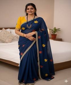 Sari de seda Rangoli de lujo con bordado Jari y espejos auténticos, blusa sin coser, para fiestas, precio mayorista, prendas étnicas, amarillo. - Product Image 1