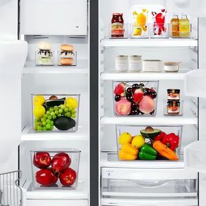 Set di 8 Contenitori in Plastica Trasparente, 4 Grandi e 4 Piccoli, Impilabili per l'Organizzazione della Dispensa - Product Image 4
