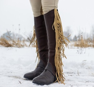 Brown Leather Equestrian Pants Half <b>Chaps</b> Button Closure Size m for Sports Outdoor Training Competition by Lawd Sports - Product Image 2