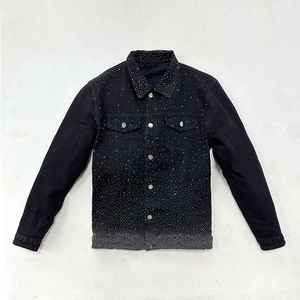 Veste en jean noire IBEX slim fit ornée de strass, extensible, style vintage streetwear, pour homme - Product Image 5
