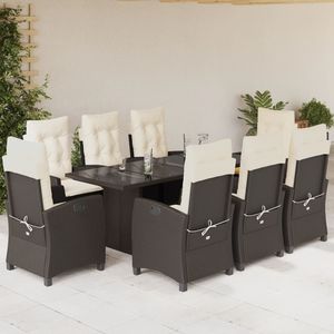 Conjunto de Comedor de Jardín de 9 Piezas con Reposabrazos Ajustables, Ratán PE Marrón, Elegante y Cómodo - Product Image 1