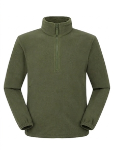 <b>Men's</b> Quarter-<b>Zip</b> Fleece <b>Jacket</b> Solid Color Breathable Casual Autumn Wear Regular Fit Knitted Polyester Material - Product Image 2