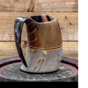 Eco-friendly Viking Drinking Horn Mug Rings Carving Handcrafted from 100% Natural Horn Customization is Available - Product Image 2