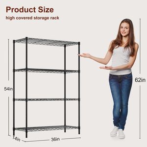 Scaffali di Stoccaggio in Filo Metallico Nero a 4 Ripiani per Garage 36x14x54 con Ripiani Regolabili 36x14x54 - Product Image 3