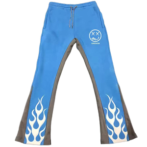 Trousers Custom Men's Vintage Trousers Casual Wide Leg Rhinestone Pants With Distressed Flared Design Made Fleece <b>Jogger</b> Fabric - Product Image 1