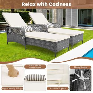 Chaise longue d'extérieur avec dossier réglable sur 6 niveaux, coussin et oreiller pour bronzer - Product Image 3