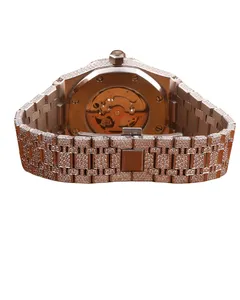 Montre de luxe en acier inoxydable avec cadran personnalisé en moissanite, mouvement à quartz, pavé complet, diamant rond taillé de haute qualité - Product Image 4