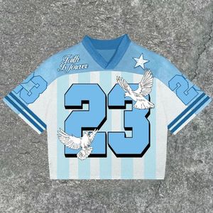 Camiseta Corta de Malla Rosa Y2K para Mujer – Camiseta de Béisbol Vintage Oversize con Estampado de Águila # 23 - Product Image 1