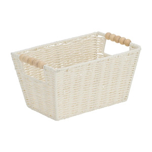 Nouvelle Arrivée Panier de Rangement en Papier avec Poignée en Perles de Bois, Bac Organisateur en Osier pour Placard, Étagère, Buanderie, Solution de Rangement Domestique - Product Image 5