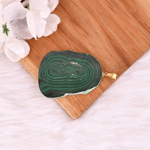 Natural Malachite Stalactite Brass 29.70 gm Gold/Silver/<b>Rose</b> Gold/<b>Black</b> Ruthenium Plated Unisex Trendy Gemstone Pendant - Product Image 2