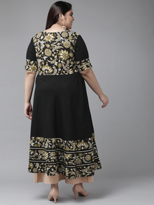 Women's Plus Size Cotton Anarkali <b>Kurti</b> featuring Round Neck Short Sleeves and Comfortable Daily Wear <b>Kurti</b> in Black - Product Image 2