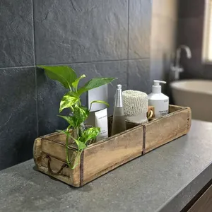 Plateau de rangement vintage en bois pour moules à briques, avec poignée en fer, style rustique, pour la décoration de la ferme, du jardin et de la maison - Product Image 6