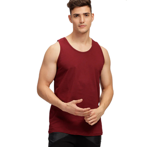 เสื้อกล้ามผู้ชายสีพื้น คอโอ ทรงเข้ารูป ระบายอากาศได้ดี ผ้าถัก 100% โพลีเอสเตอร์ สีแดงเลือดหมู - Product Image 3