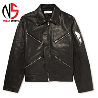 Jaket Kulit Profesional 100% untuk Pria, Model Terbaru Gaya Street Wear dengan Lengan Panjang Kanvas dan Logo Depan, Jaket Kulit Laris Manis
