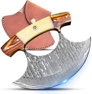 Cuchillo de Chef Ulu de Calidad, Acero de Damasco, Mango de Madera, Ambidiestro, Afilado como una Navaja, para Cortar Pescado y Carne, Personalizable - Product Image 1