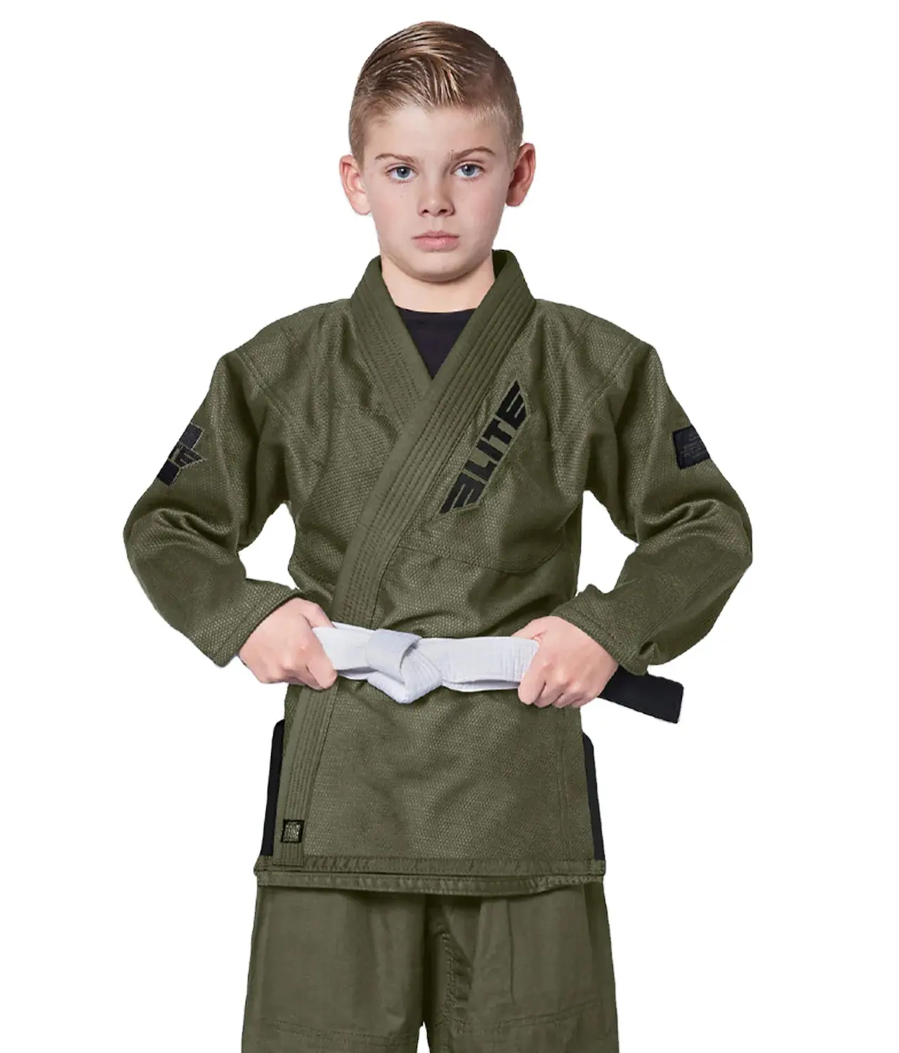 Top Tendance Enfants Karaté Bjj Gis Dans Personnaliser Logo Brésilien Core Vert Jiu Jitsu 100% Coton Perle Armure Tissu En 450 GSM 2024