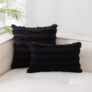 Funda de Cojín Rectangular a Rayas Negras con Volantes, Estilo Bohemio, Fundas de Almohada Hechas a Mano - Product Image 4