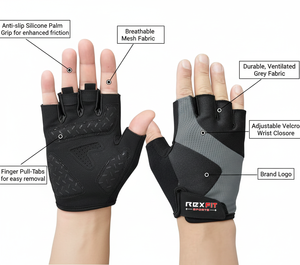 RBXFIT <b>Half</b> Finger Gym Gloves Mesh Breathable Non <b>Slip</b> Adjustable Wrist Strap Hook and Loop Closure Weight Lifting Unisex - Product Image 2