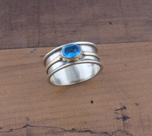 Bague en topaze bleue véritable, argent sterling 925, pierre précieuse bleu ciel naturel, bague éternité, bijoux fins, vente en gros pour femmes - Product Image 5