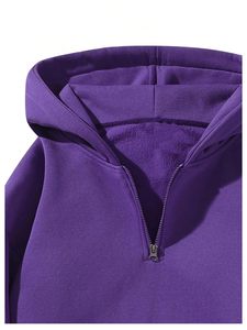 Sudadera con Capucha Unisex Morada con Cierre de Cremallera, Color Sólido, Corte Holgado, Manga Regular, Tejido de Felpa Francesa, Sudaderas Personalizadas - Product Image 4