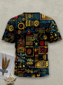 Men s Black Short Sleeve T-<b>Shirt</b> With Geometric Pattern O-Neck Casual Woven Fabric Printed Design Black geometric patterned - Product Image 2
