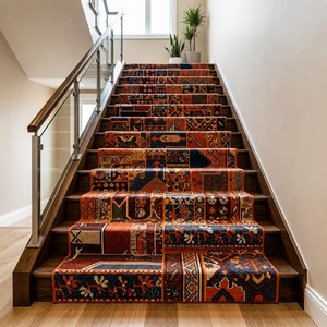 Patchwork Bohemian Stair <b>Runner</b> Rug With Non Slip Rubber Backing For Home Hallway Decor Medium Pile Hand Knotted Wool Acrylic - Product Image 1