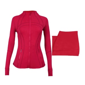 Ensemble de yoga d'hiver pour femme : veste à col rabattu et leggings, fermeture éclair, séchage rapide, fitness, course à pied, léger, uni, décontracté - Product Image 1