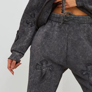 Heavy Acid Wash Tracksuit Women 500GSM <b>Oversized</b> Hoodie <b>Jogger</b> Streetwear Set OEM Private Label Manufacturer with cheap quality - Product Image 5