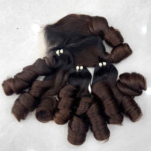 Perruques et extensions de tissage en cheveux humains vietnamiens vierges, super double drawn, brun châtain, boucles rebondissantes Funmi, double trame machine - Product Image 1