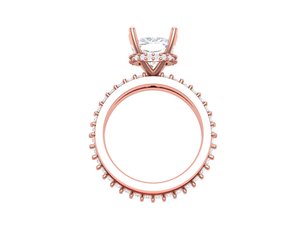 Anillo de compromiso de oro rosa con diamante de talla redonda, doble banda, micro pavé, para mujer - Product Image 2