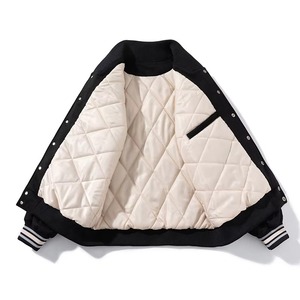 Black Varsity Jacket Embroidered Letter Design Turn-<b>down</b> Collar Streetwear Style Polyester Fleece Lining Autumn Wear - Product Image 3