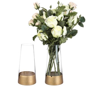 Vase en verre avec base dorée, décoration de table pour centre de table de mariage, décoration d'intérieur - Product Image 1