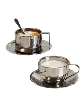 Stainless Steel Coffee <b>Cup</b> <b>Set</b> Minimalist Design Durable Metal Mug with Saucer for Espresso and Milk Drinkware - Product Image 6