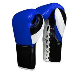Gants de boxe en PU bleus et noirs avec fermeture à lacets pour adultes, design à doigts entiers pour l'entraînement - Product Image 1