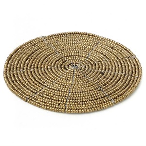 Round Beaded Resin Painted Coaster Modern Style Blue White Textile Design <b>Waterproof</b> Promotional Use - Product Image 3