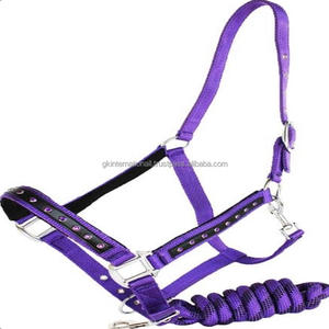 Ensemble de licou de cheval coloré collier de tête de cheval en Nylon réglable corde de plomb avec cheval raccords en or Rose - Product Image 2