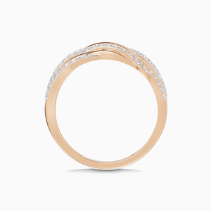 Bague de cocktail en or rose et diamants pour femme, sertie pavé, alliance de luxe au design torsadé, taille brillant rond - Product Image 3
